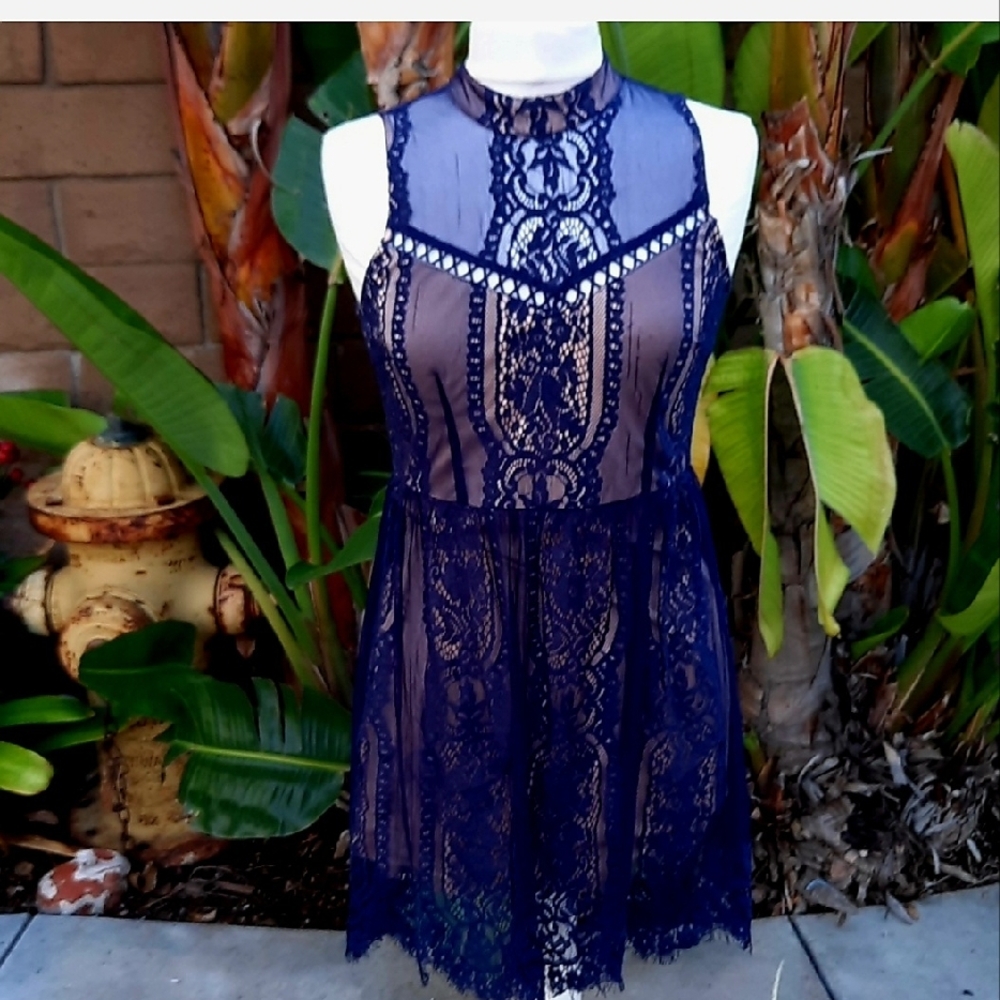 Altar'd State Deep Blue Lace Mini Dress